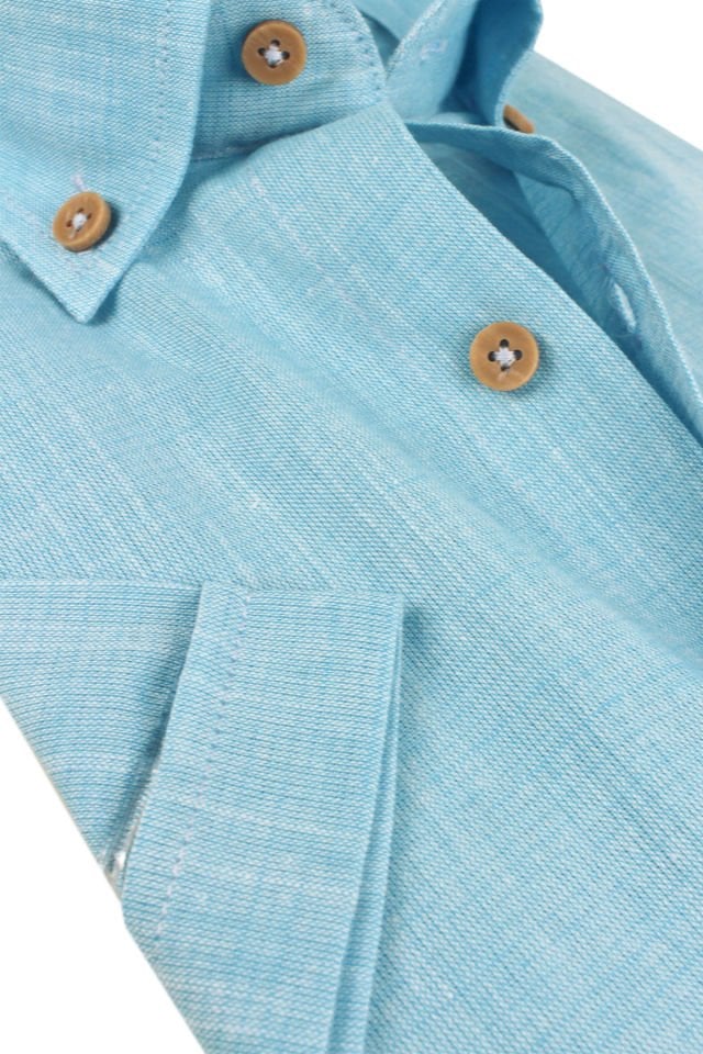 Varetta Erkek Mavi Keten Cepli Kısa Kollu Gömlek