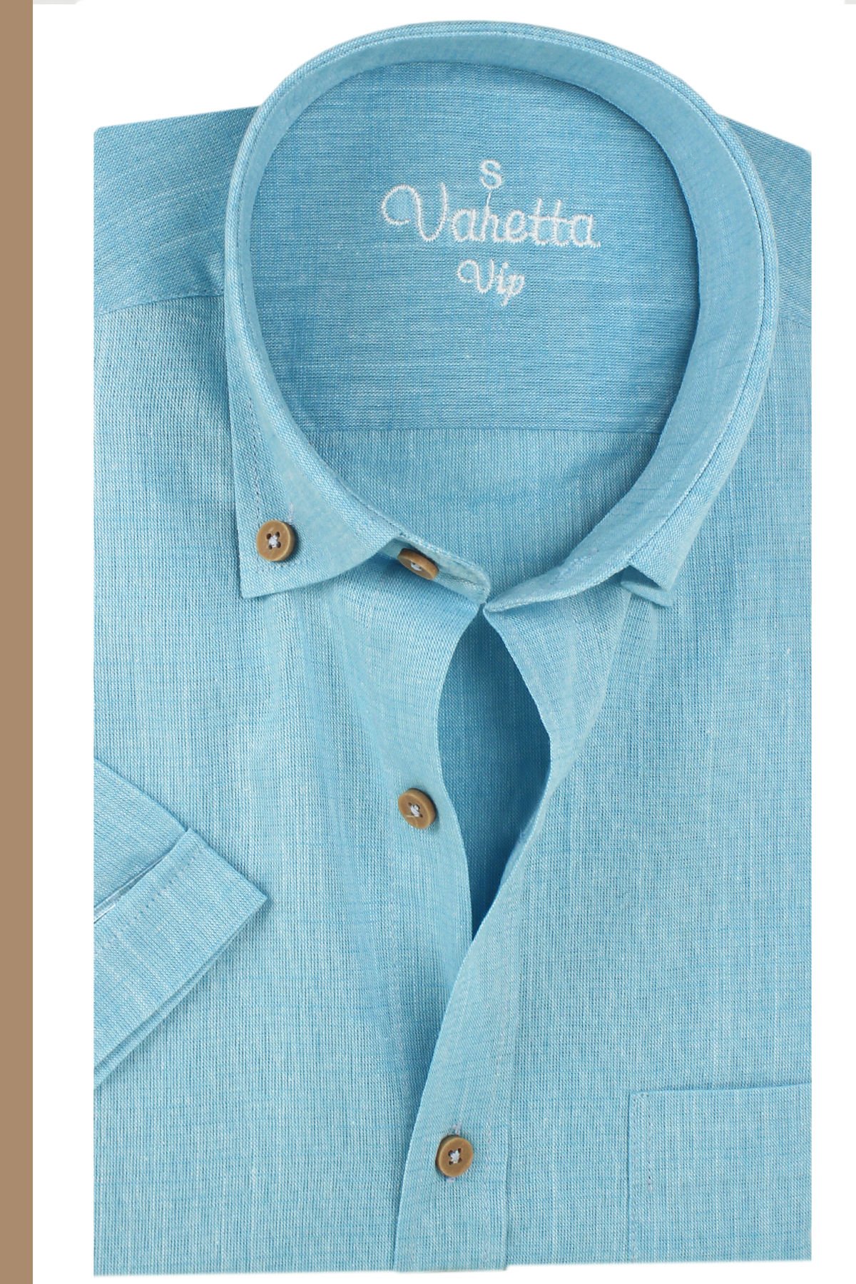 Varetta Erkek Mavi Keten Cepli Kısa Kollu Gömlek