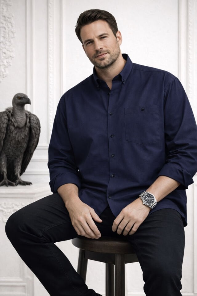 Varetta Erkek Lacivert Büyük Beden Gömlek Uzun Kollu Düz