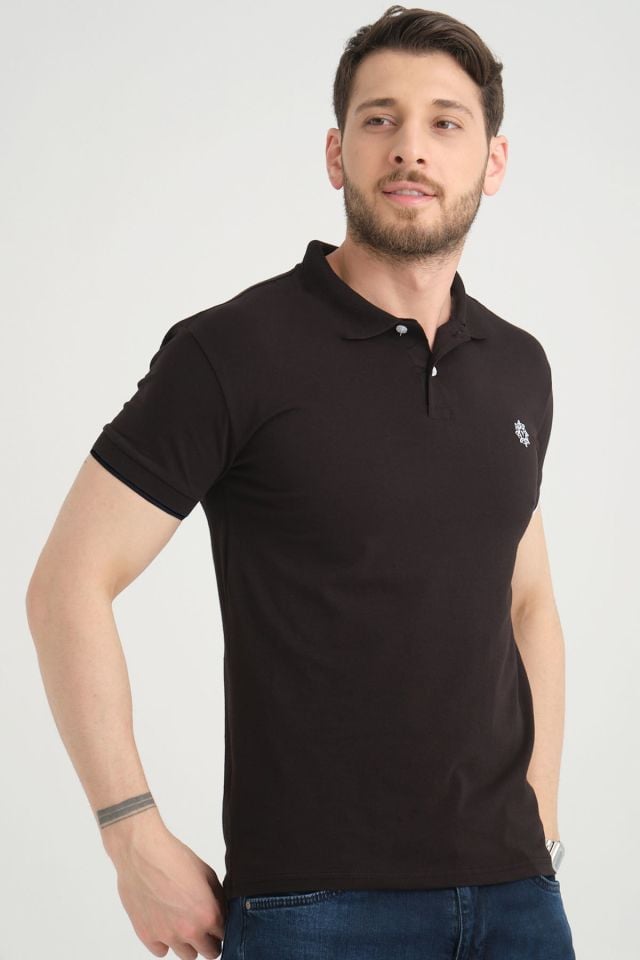 Varetta Erkek Siyah Pamuklu Polo Yaka Kısa Kollu T shirt Tişört