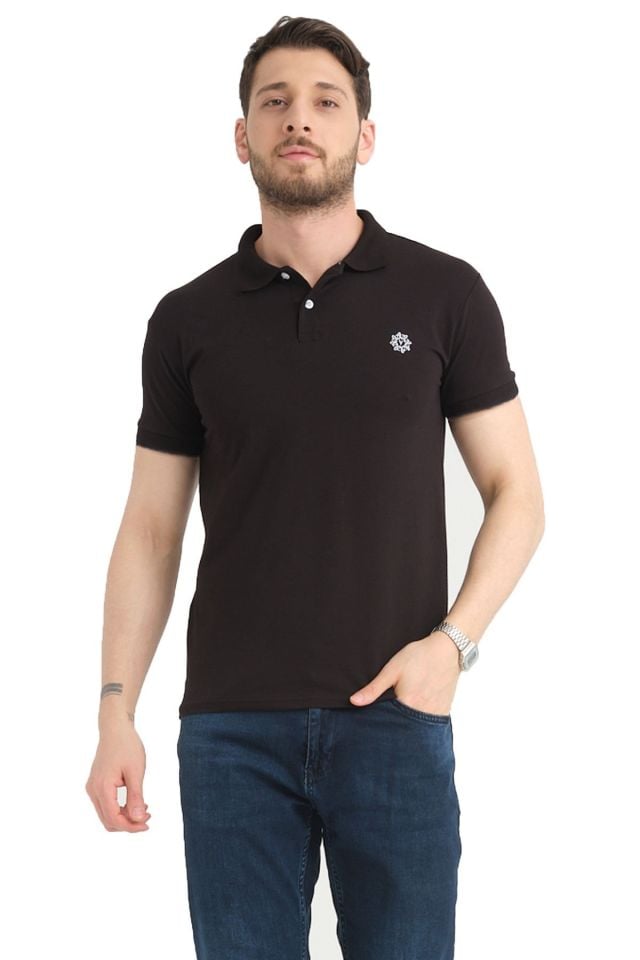 Varetta Erkek Siyah Pamuklu Polo Yaka Kısa Kollu T shirt Tişört