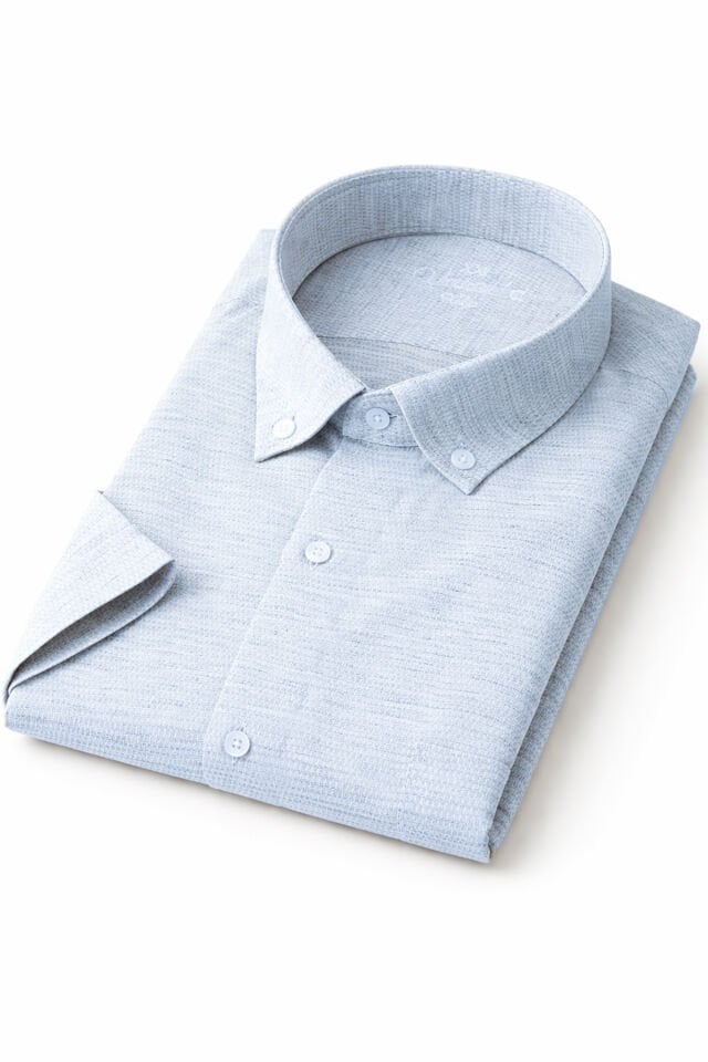 Varetta Erkek Mavi Kısa Kollu Gömlek Büyük Beden Yaka Düğmeli