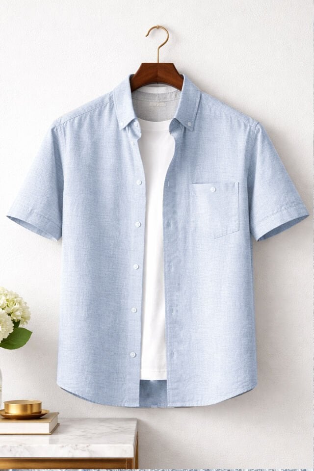 Varetta Erkek Mavi Kısa Kollu Gömlek Büyük Beden Yaka Düğmeli