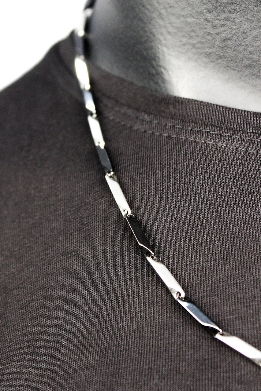 Erkek Black Gray Gümüş Çelik Zincir Kolye Standart
