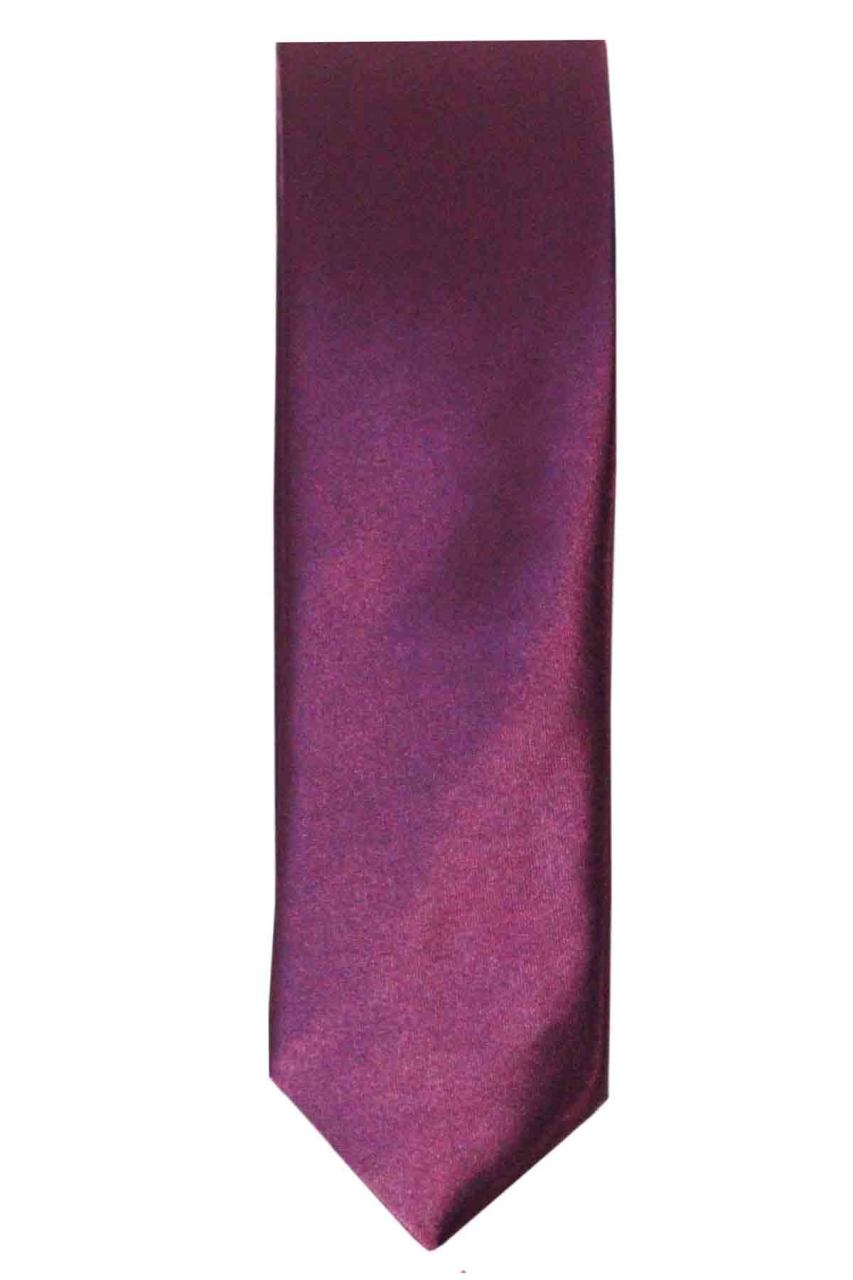 Erkek Açık Mürdüm Dar Kesim Saten Düz Mendilli Kravat