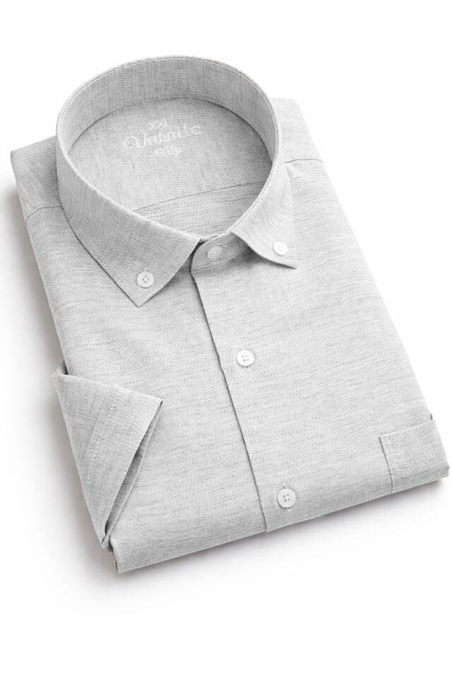 Varetta Erkek Gri Kısa Kollu Gömlek Büyük Beden Yaka Düğmeli
