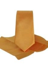 Erkek Hardal Rengi Dar Kesim Saten Düz Mendilli Kravat