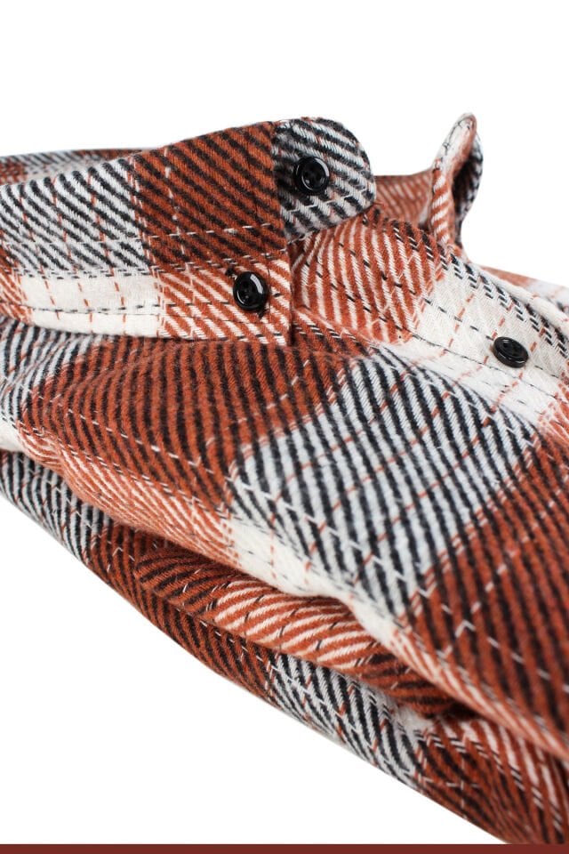 Varetta Erkek Kiremit Rengi Kışlık Kalın Kareli Oduncu Gömlek – Cepli Oversize Model