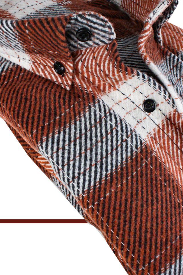 Varetta Erkek Kiremit Rengi Kışlık Kalın Kareli Oduncu Gömlek – Cepli Oversize Model