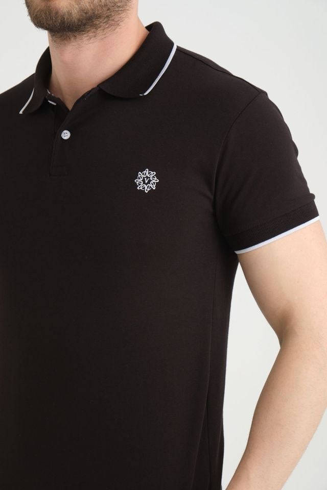 Varetta Erkek Siyah Pamuklu Polo Yaka Kısa Kollu T shirt