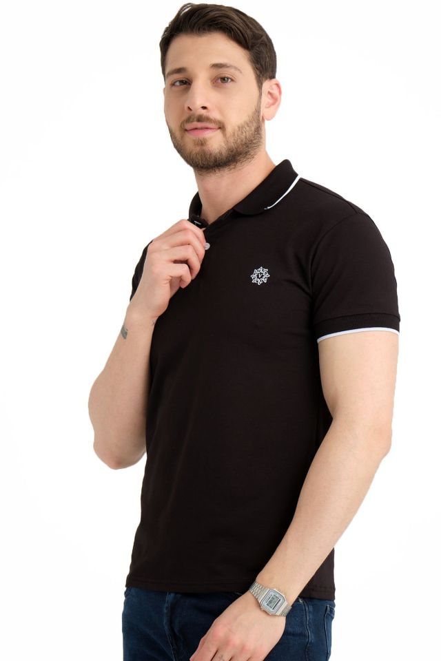 Varetta Erkek Siyah Pamuklu Polo Yaka Kısa Kollu T shirt
