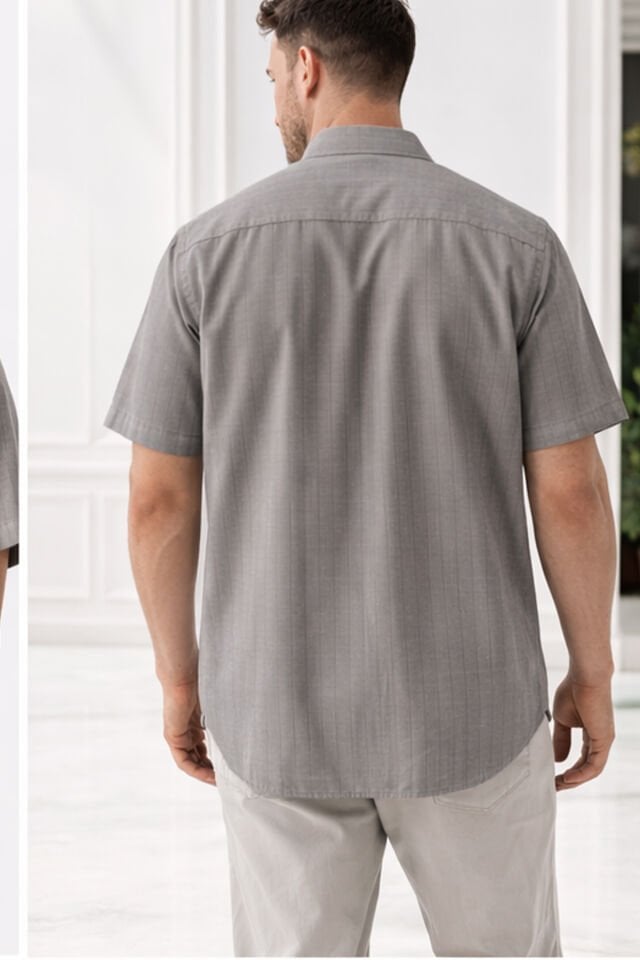 Varetta Büyük Beden Çizgili Kısa Kollu Erkek Gömlek  Yaka Düğmeli Tek Cepli Yazlık Gömlek