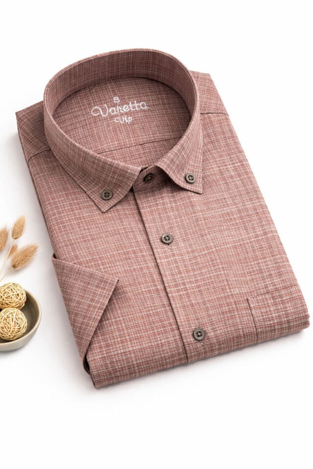 Varetta Erkek Kızıl Kahve Pamuklu Cepli Yazlık Kısa Kollu Gömlek