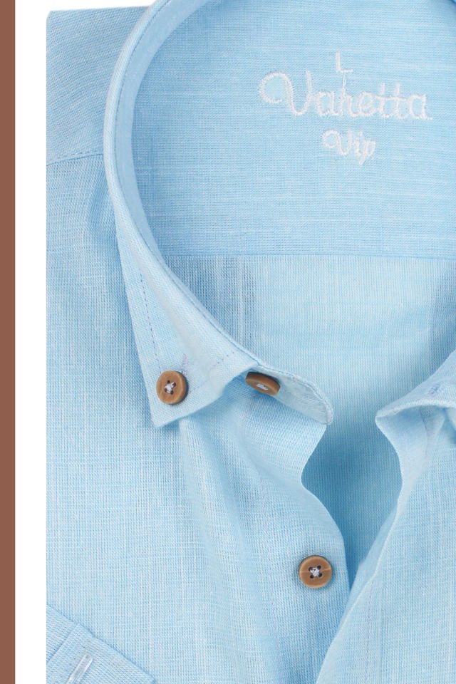 Varetta Erkek Mavi Keten Cepli Kısa Kollu Gömlek