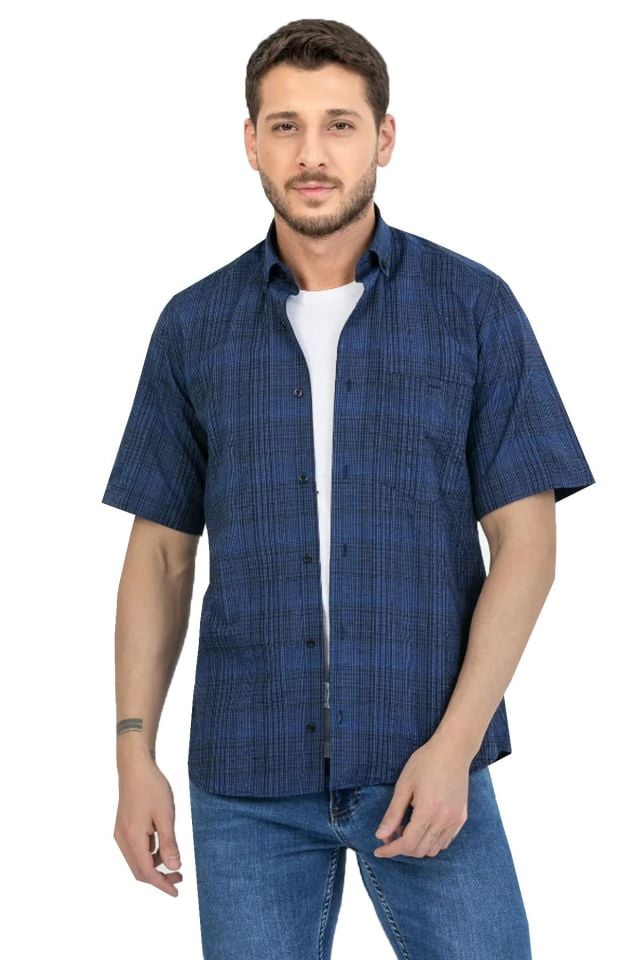 Varetta Erkek Lacivert Pamuklu Cepli Yazlık Kısa Kollu Gömlek