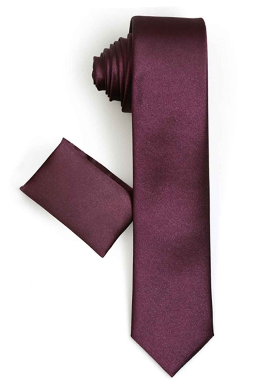 Varetta Erkek Mürdüm Kravat Mendilli  Slim Fit Dar Kesim Düz Kavat Askısı Hediye