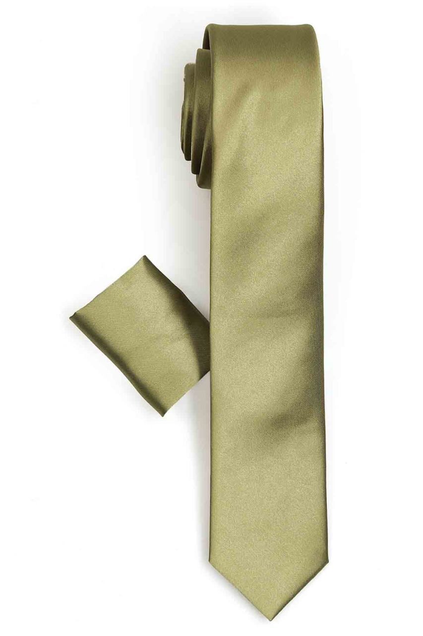 Varetta Erkek Yağ Yeşili Mendilli Kravat Slim Fit Kesim ve Kravat Askısı Hediyeli