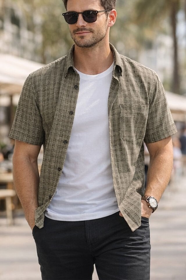 Varetta Erkek Yeşil  Kısa Kollu Gömlek Pamuklu Cepli Yazlık