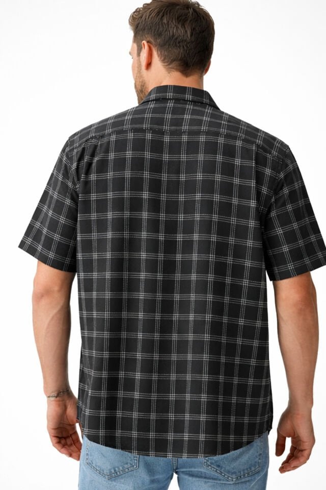 Varetta  Erkek Siyah Gömlek Kısa Kollu Büyük Beden Yaka Düğmeli Cepli Yazlık Rahat Kalıp