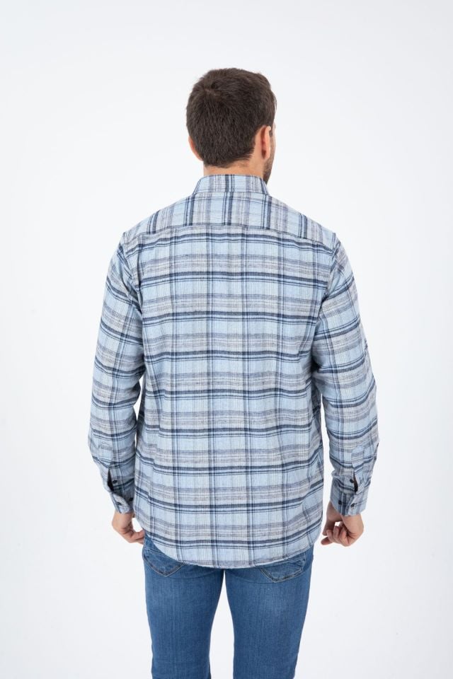 Varetta Erkek Mavi Kışlık Gömlek Cepli Klasik Kesim Kareli