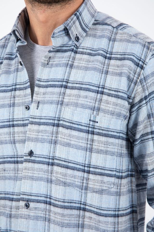 Varetta Erkek Mavi Kışlık Gömlek Cepli Klasik Kesim Kareli