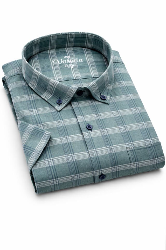 Varetta  Erkek Yeşil Gömlek Kısa Kollu Büyük Beden Yaka Düğmeli Cepli Yazlık Rahat Kalıp