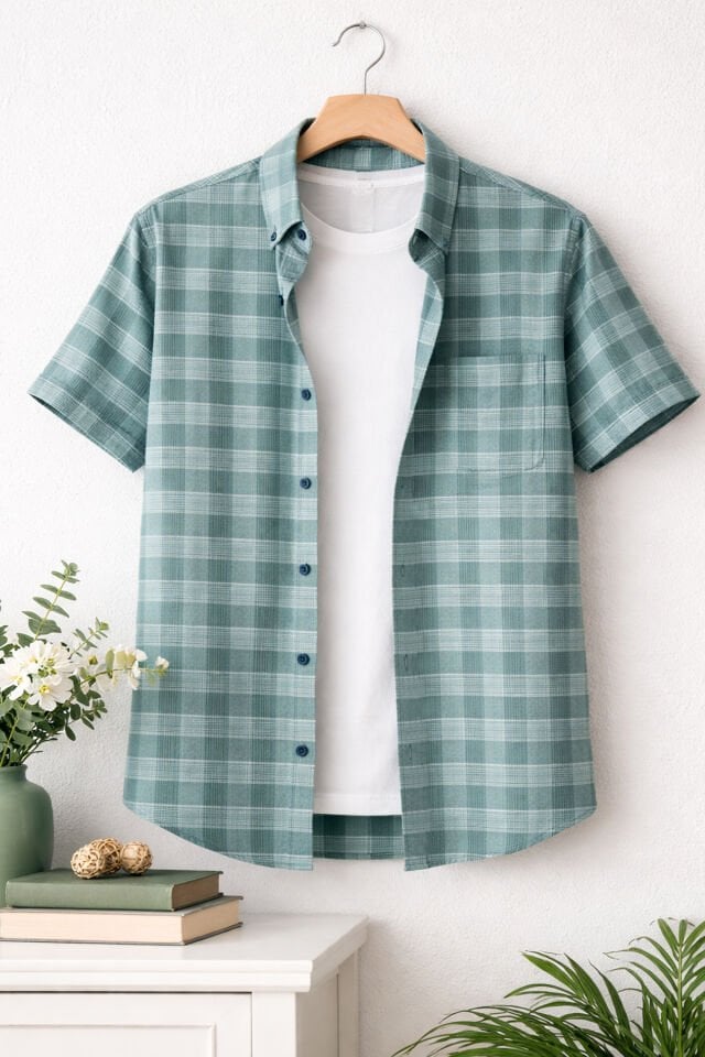 Varetta  Erkek Yeşil Gömlek Kısa Kollu Büyük Beden Yaka Düğmeli Cepli Yazlık Rahat Kalıp