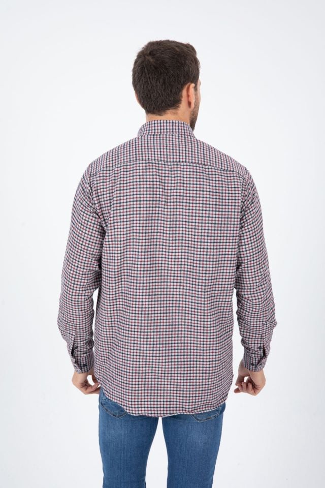 Varetta Erkek Gri Kareli Kışlık Cepli Uzun Kollu Klasik Kesim Gömlek