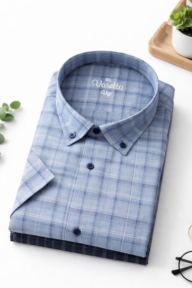 Varetta  Erkek Mavi Gömlek Kısa Kollu Büyük Beden Yaka Düğmeli Cepli Yazlık Rahat Kalıp