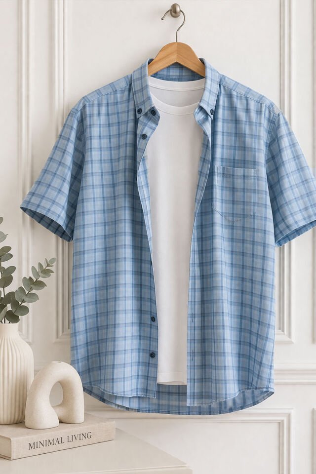 Varetta  Erkek Mavi Gömlek Kısa Kollu Büyük Beden Yaka Düğmeli Cepli Yazlık Rahat Kalıp