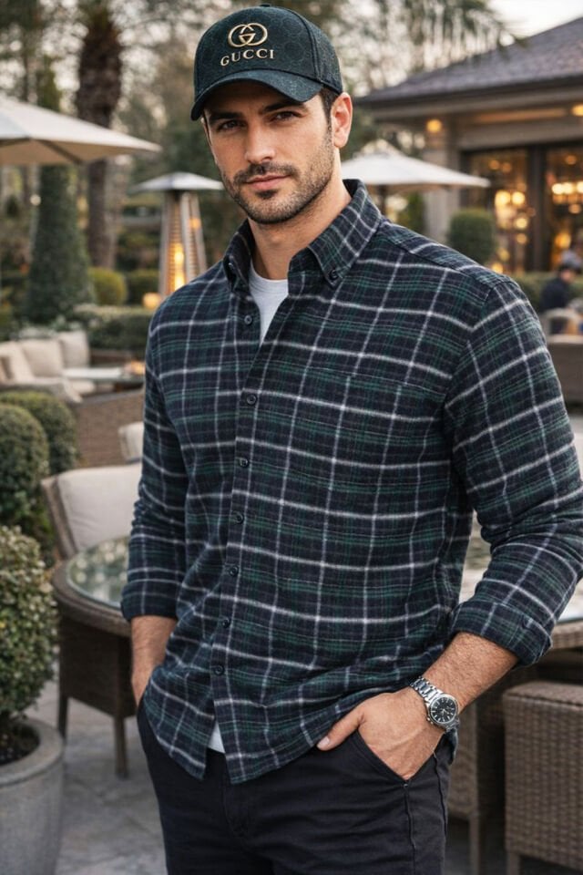 Varetta Erkek Yeşil Kareli Kışlık Cepli Gömlek Klasik Kesim