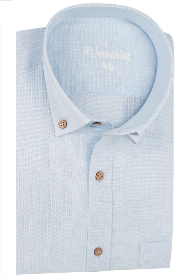 Varetta Erkek Mavi Keten Gömlek | %100 Pamuk, Uzun Kollu, Geniş Kesim, Tek Cepli