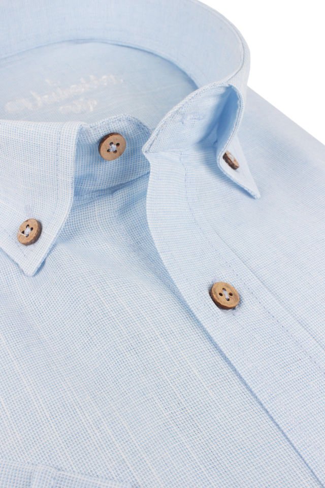 Varetta Erkek Mavi Keten Gömlek | %100 Pamuk, Uzun Kollu, Geniş Kesim, Tek Cepli