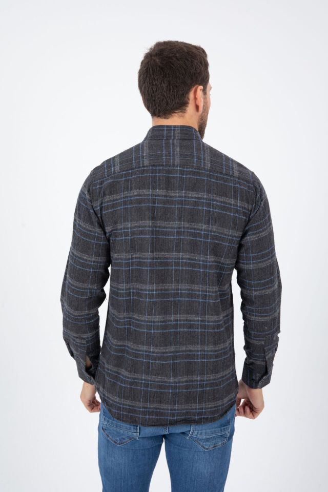 Varetta Erkek Füme Kışlık Gömlek Cepli Uzun Kollu Klasik Kesim Kareli