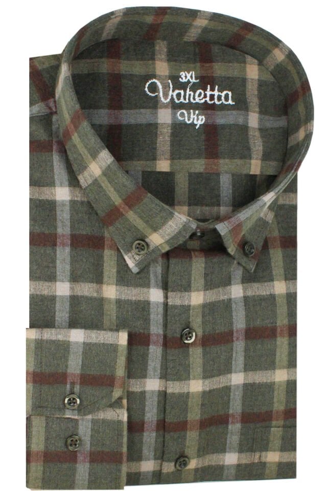 Varetta Büyük Beden Erkek Yeşil Kışlık Yünlü Gömlek – Cepli Geniş Kesim Flanel Model