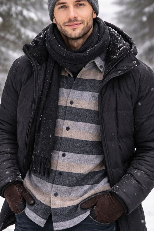 Varetta Erkek Gri Çizgili Kışlık Gömlek Cepli Uzun Kollu Klasik Kesim