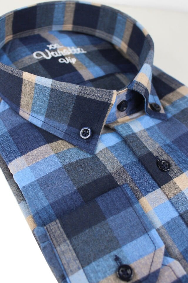 Varetta Büyük Beden Erkek Mavi Kışlık Yünlü Gömlek – Cepli Geniş Kesim Flanel Model