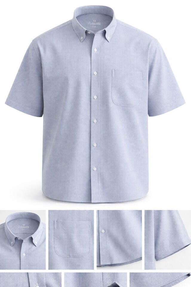 Varetta  Erkek Mavi Kısa Kollu Büyük Beden Gömlek Cepli Geniş Kesim Casual Soft Pamuklu