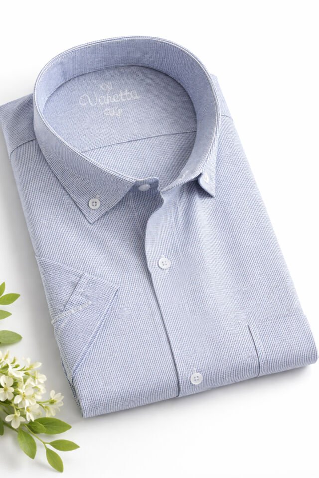 Varetta  Erkek Mavi Kısa Kollu Büyük Beden Gömlek Cepli Geniş Kesim Casual Soft Pamuklu