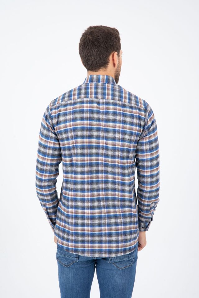 Varetta Erkek Mavi Çizgili Kışlık Cepli Uzun Kollu Klasik Kesim Gömlek