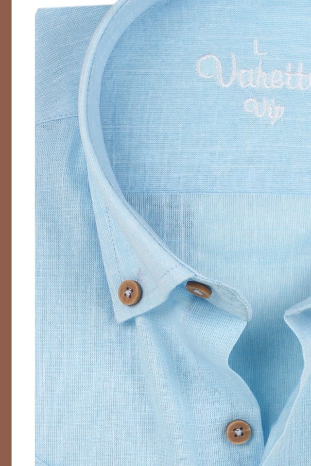 Varetta Erkek Mavi Keten Gömlek | %100 Pamuk, Uzun Kollu, Geniş Kesim, Tek Cepli