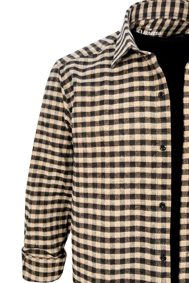 Varetta Erkek Açık Kahverengi Kışlık Gömlek Kareli Klasik Kesim