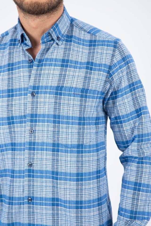 Varetta Erkek Mavi Kışlık Gömlek Cepli Uzun Kollu Klasik Kesim