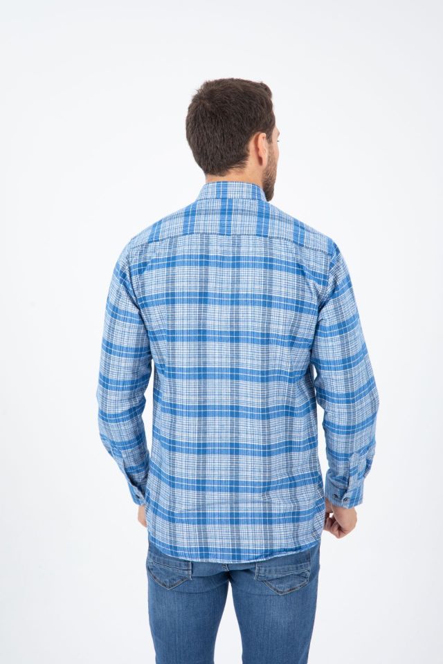 Varetta Erkek Mavi Çizgili Kışlık Cepli Uzun Kollu Klasik Kesim Gömlek