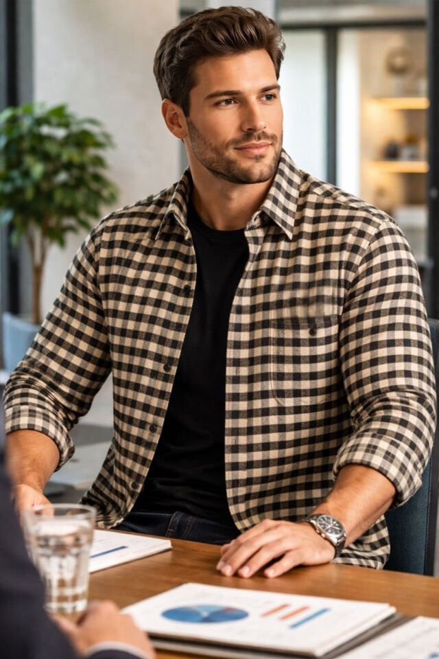 Varetta Erkek Açık Kahverengi Kışlık Gömlek Kareli Klasik Kesim