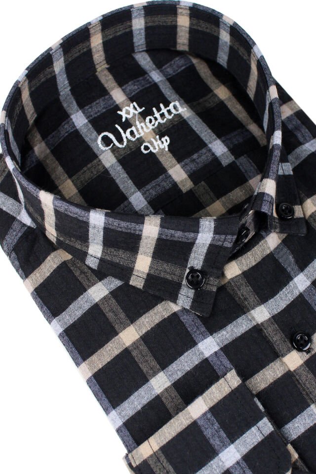 Varetta Büyük Beden Erkek Siyah Kışlık Yünlü Gömlek – Cepli Geniş Kesim Flanel Model