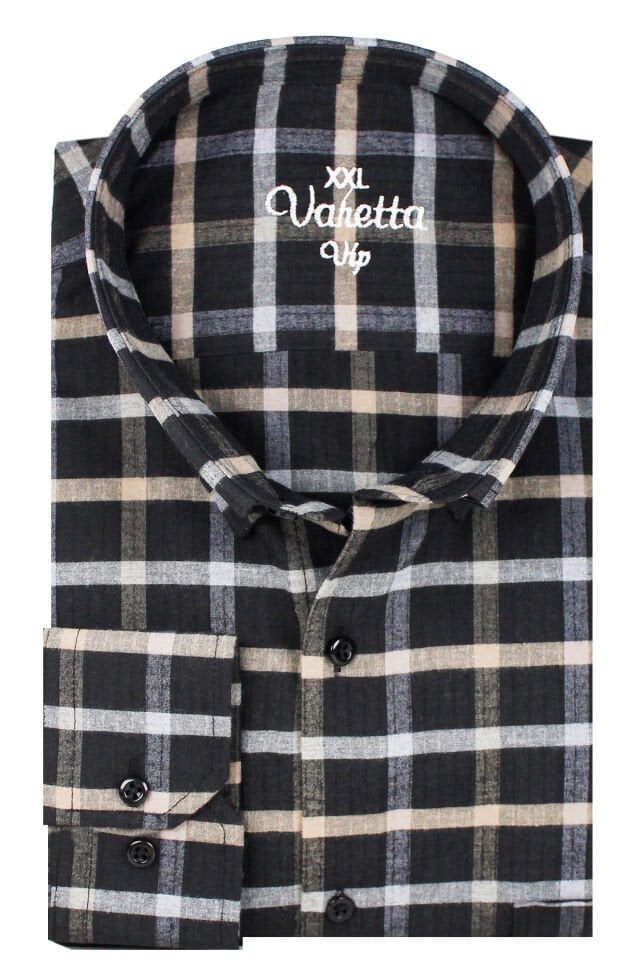 Varetta Büyük Beden Erkek Siyah Kışlık Yünlü Gömlek – Cepli Geniş Kesim Flanel Model