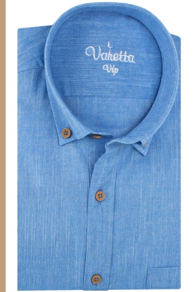 Varetta Erkek Mavi Keten Gömlek | %100 Pamuk, Uzun Kollu, Geniş Kesim, Tek Cepli