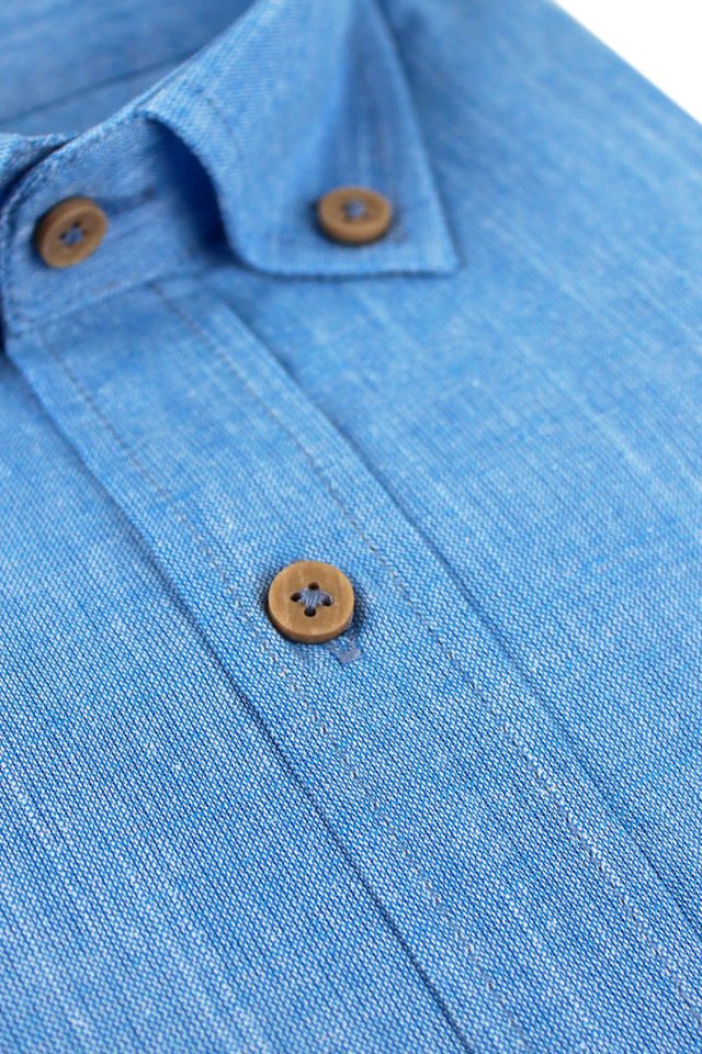 Varetta Erkek Mavi Keten Gömlek | %100 Pamuk, Uzun Kollu, Geniş Kesim, Tek Cepli