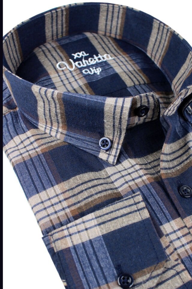 Varetta Büyük Beden Erkek Lacivert Kışlık Yünlü Gömlek – Cepli Geniş Kesim Flanel Model